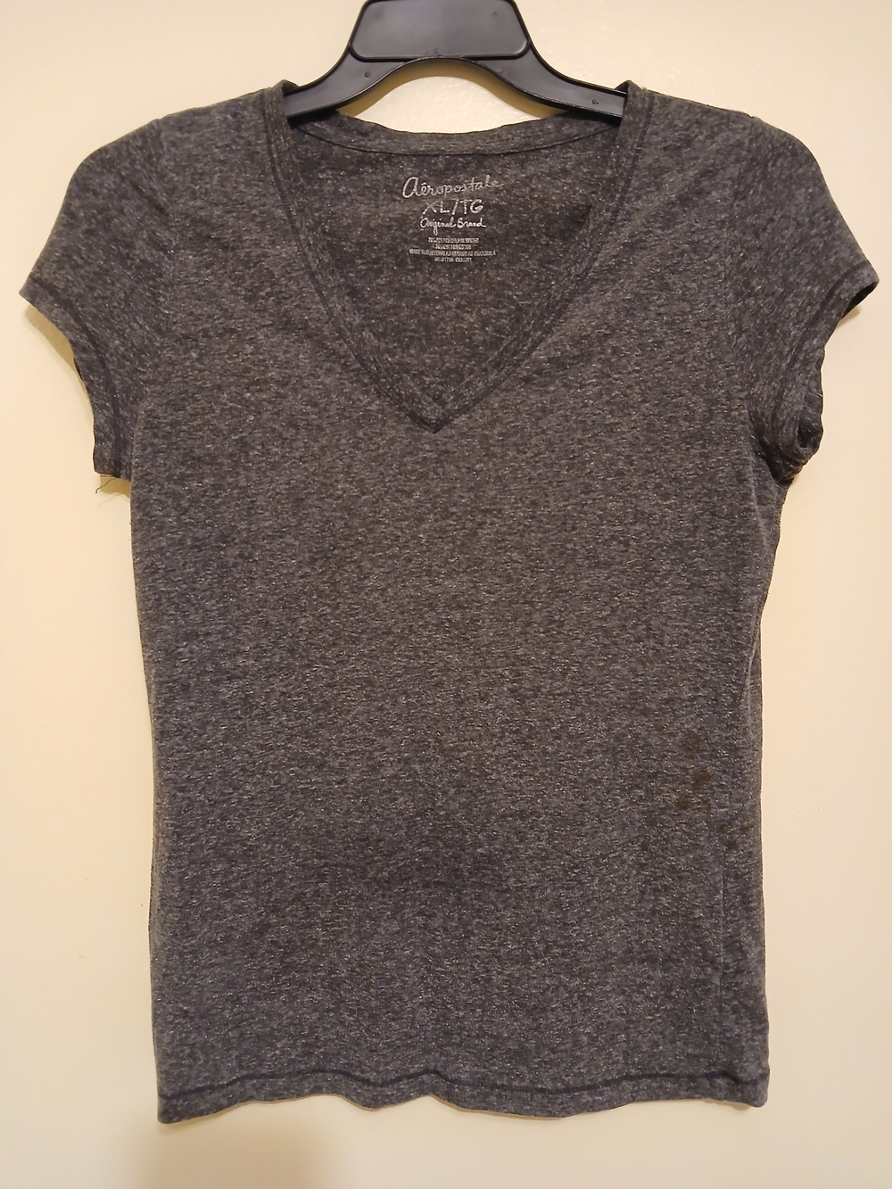 Aeropostale Women's Heather Charcoal V-Neck Short Sleeve Tee